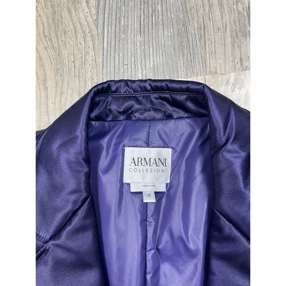 Armani Collezioni Satin Puffer Blazer Jacket 14 Purple Single Button - Picture 5 of 10